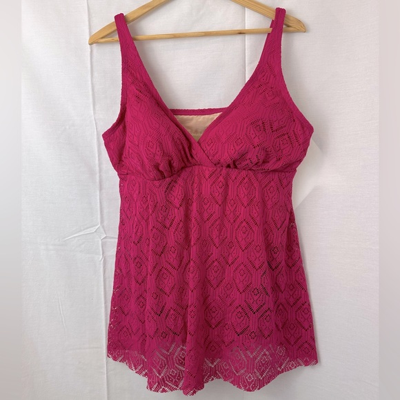 NWOT crochet lace overlay swimsuit pink Size 18 swimsuits for all - Picture 1 of 5